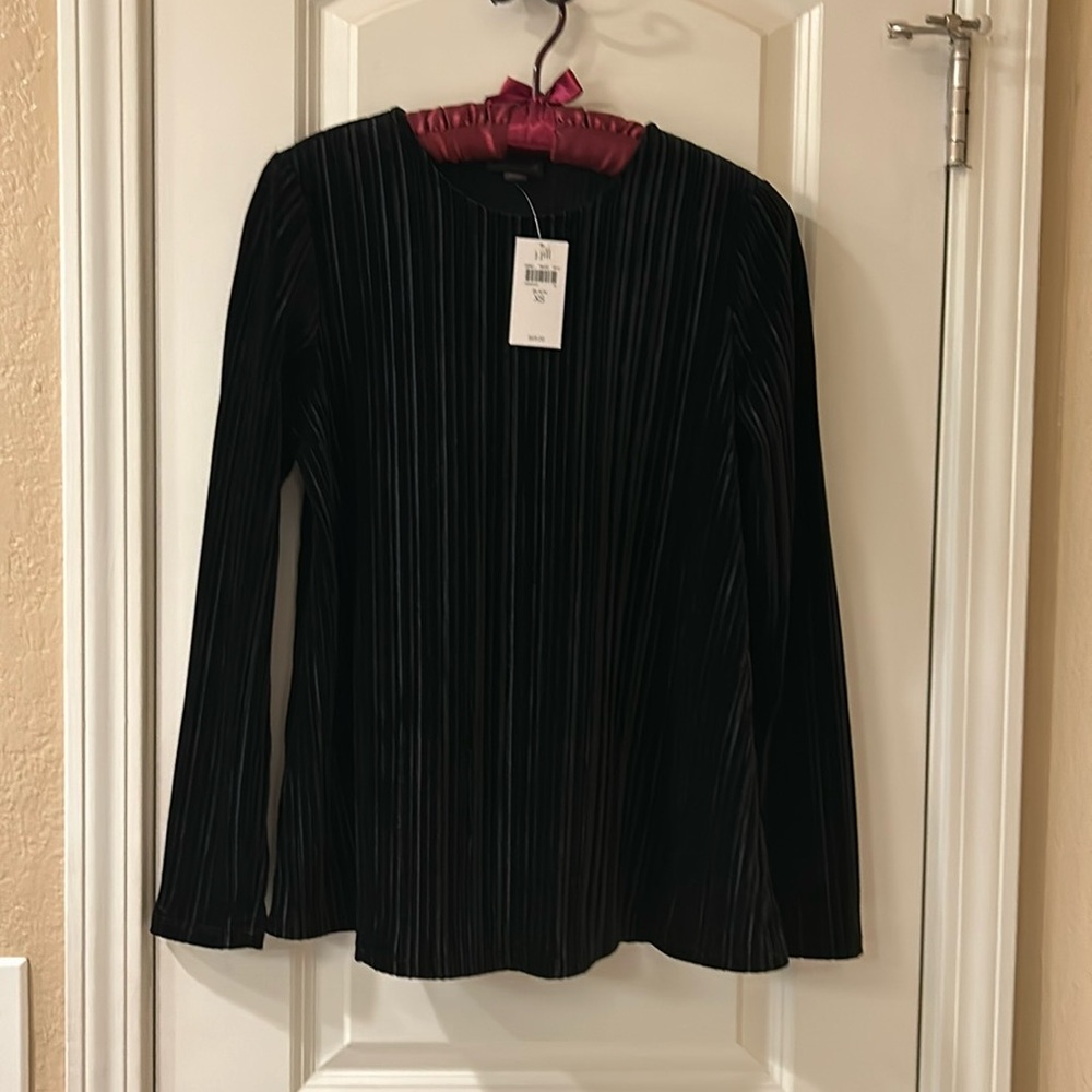 J. Jill Wearever Collection Black Ribbed Textured Velvet Long Sleeve Top XS -NWT